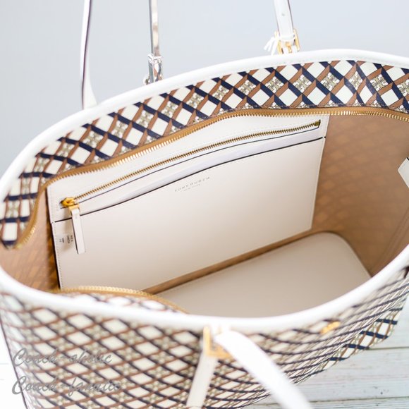 NWT Tory Burch Geo Logo Top Zip Allover Large Tote in Ivory Neutral - Picture 11 of 12